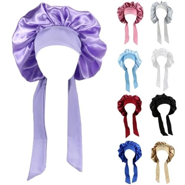 Beauty Hair Bonnets With Satin Bow Tie, Colourful Satin Bonnets For Women and Girls, All Colours